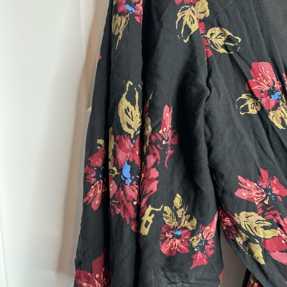 Free People Womens Large Maxi Dress Black Floral Wrap Front Boho New 6446 - Picture 6 of 11